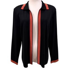 Ming Wang Black Open Front Cardigan Red Trim M Office Career Quiet Luxury Preppy